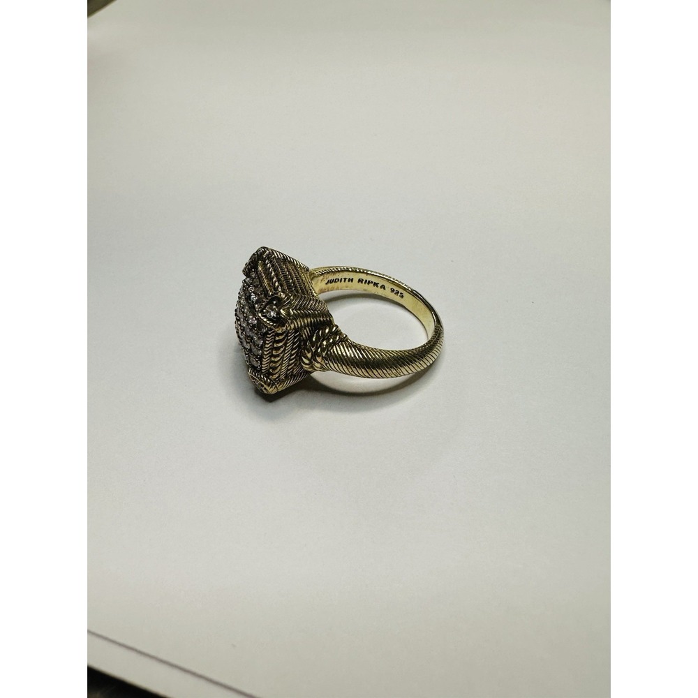 Judith Ripka Sterling 925 Silver Gold Tone CZ Heart Accent Ring - Picture 2 of 9